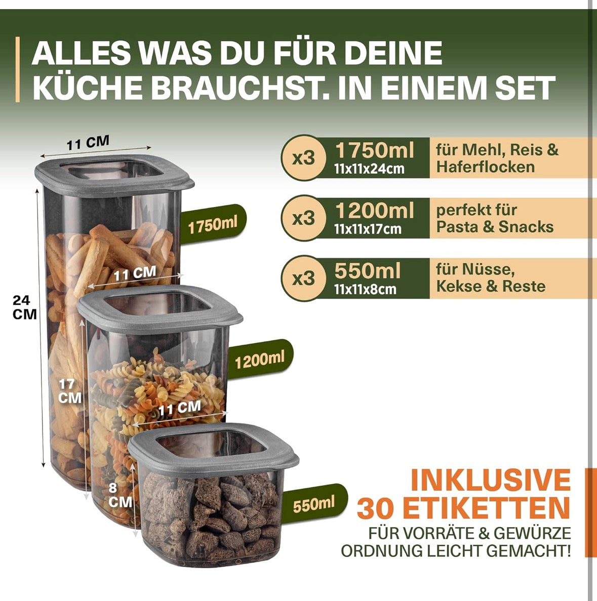 Vorratsdosen mit Deckel Luftdicht, 12er Vorratsbehälter Set BPA-Frei,