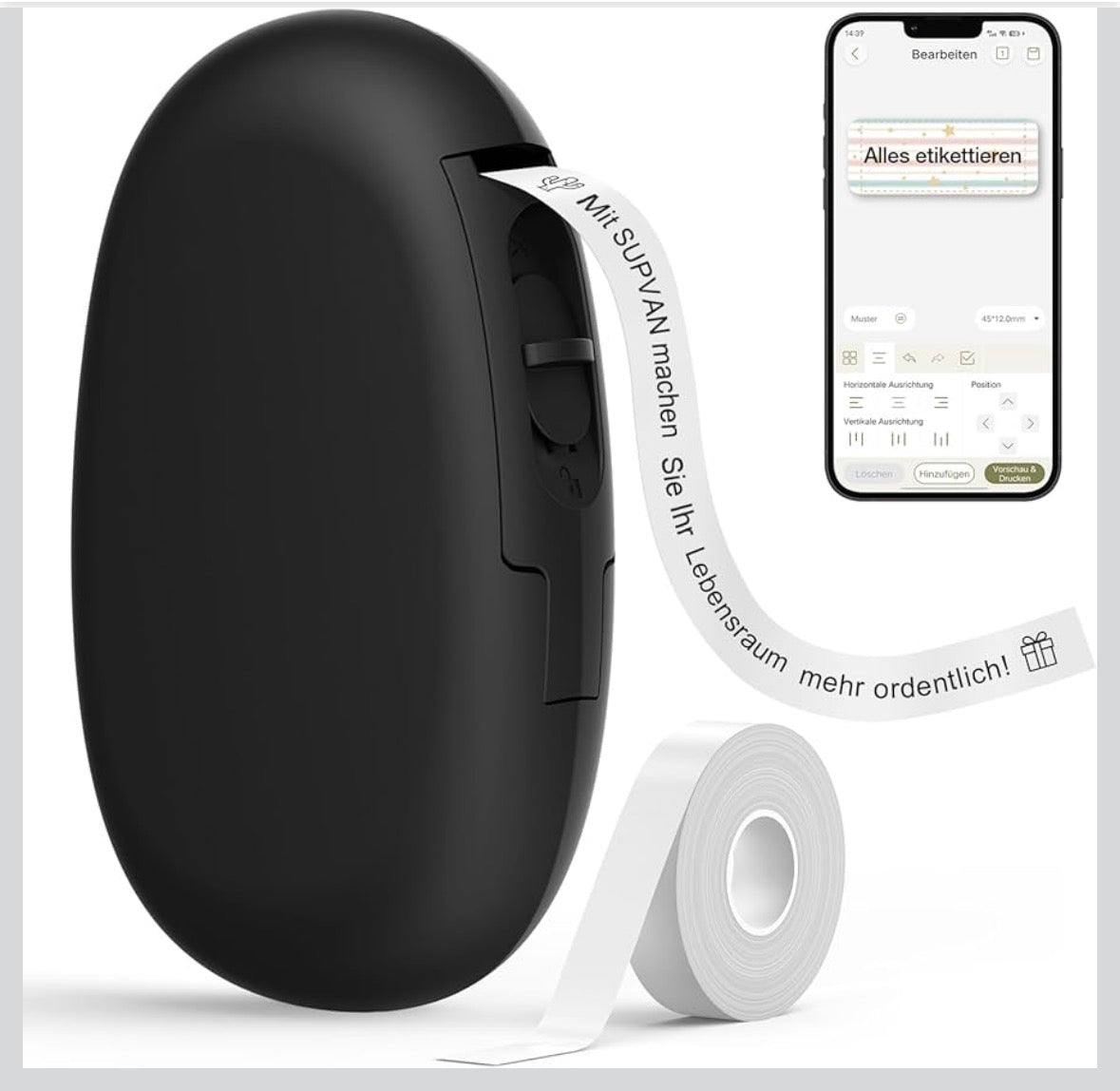 SUPVAN E10 Etikettendrucker mit wasserdichte Etiketten